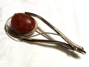 MODERNER SILBERSCHMUCK HANDARBEIT 975 SILBER MIT NATURBERNSTEIN BROSCHE - Bild 1 von 4