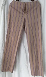 JON Pink Cotton Blend Striped Straight PANTS Full Length Women's Size 8 Zipper - Picture 1 of 9