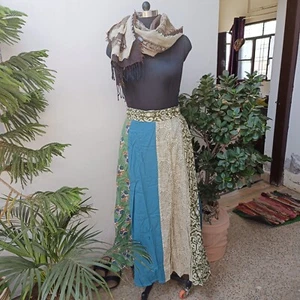 Gonna lunga Gaia avvolgente verde cotone stampa blocco avvolgente taglia gratis maxi  - Foto 1 di 20