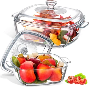 2 Pieces Glass Casserole Dish with Lid Baking Casserole Dish Covered Cookware Mi - Picture 1 of 6