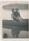 Two Women Hug in Boat, Water Reflection Ladies Portrait Closeness old photo 189