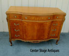 62479   Vintage Satinwood French Bow Front Inlaid Carved Dresser Chest 