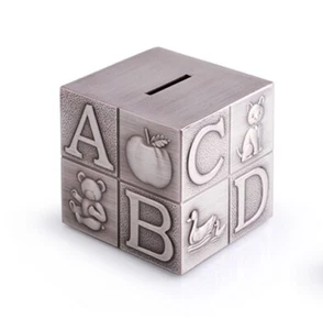 Whitehill Baby Money Box Alphabet Cube Pewter Effect WP1774 - Picture 1 of 2