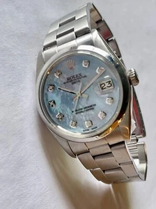 Rolex Date 19mm Stainless Steel Automatic Cal. 1570 Blue Diamond Custom dial - Picture 1 of 12