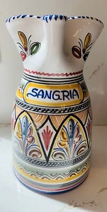 Pottery Sangria Pitcher Made In Spain Beautiful Vibrant Colors 10” Tall - Picture 1 of 8