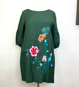 Kleid Pfingstrose Blumen bestickt Blumenmuster Waldgrün Größe XXL - Bild 1 von 5