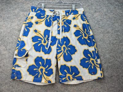 Tommy Hilfiger Boardshorts Mens Medium Blue White Floral Beach Swim Shorts - Image 1 of 4
