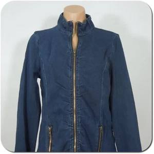 LAURA ASHLEY Denim Jacket S SMALL Womens Ruched Zip Front Two Zipped Pockets - Picture 1 of 5