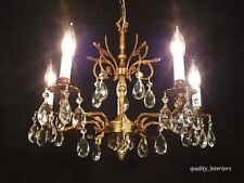 ANTIQUE French 5 Arm 5 Lite Brass SHIMMERING Cut Lead Crystal Chandelier