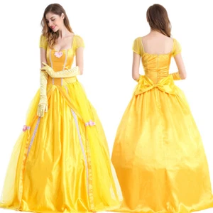 Prinzessin Belle Kleid Mit Handschuh Damen Kostüm Karneval Fasching Cosplay - Bild 1 von 10