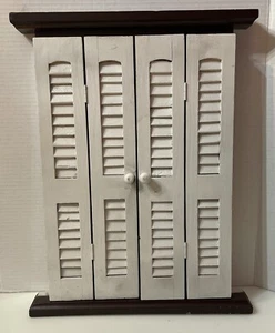 Home Interiors Wood Window Pane Shutter Door Mirror Brown And White 18.5” - Picture 1 of 12