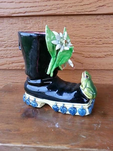 Art MADE IN ITALY CERAMIC VASE garden boot - kitschy Frog - Flower - Picture 1 of 11