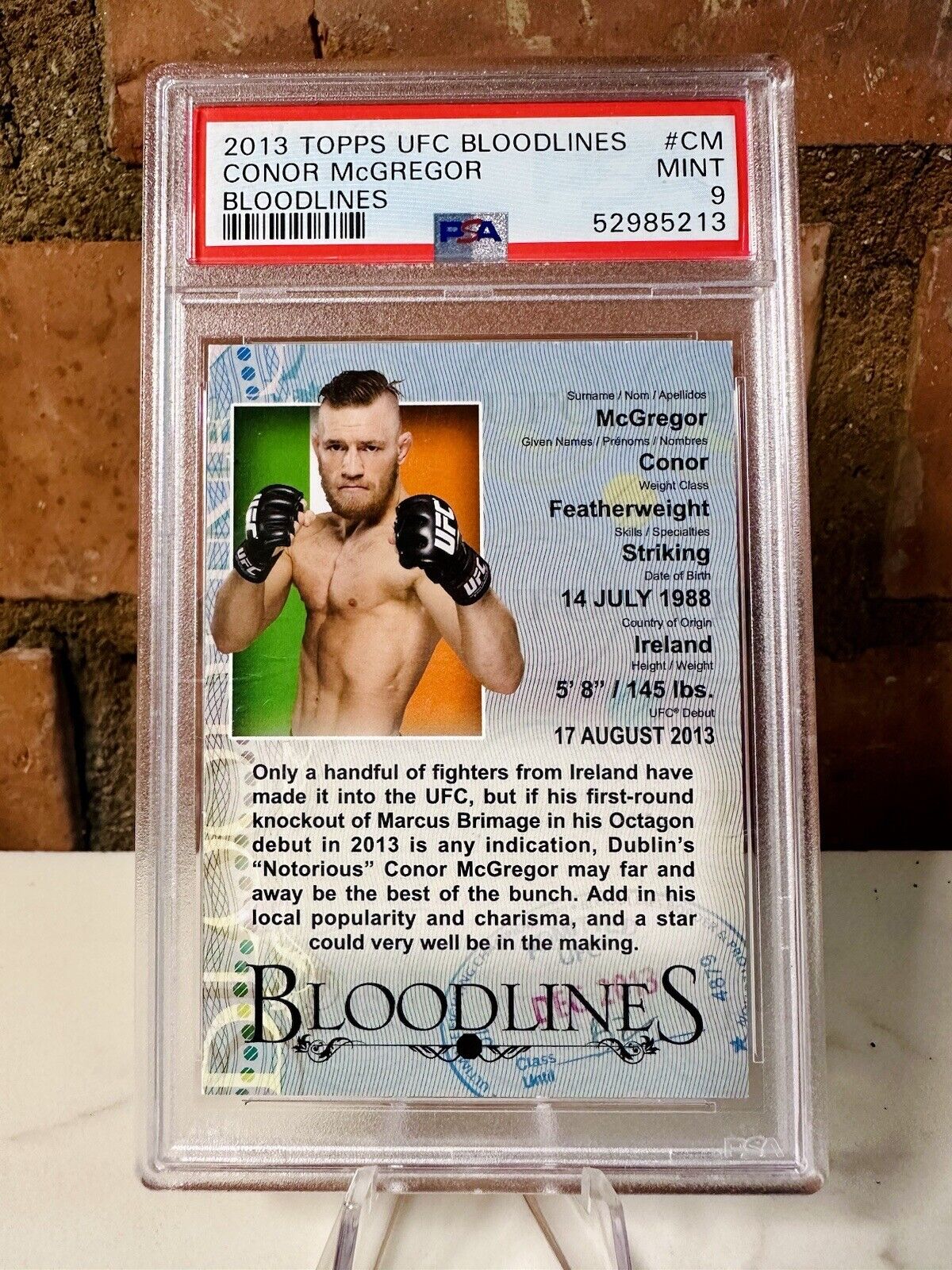2013 Topps UFC Bloodlines Conor McGregor BL-CM PSA 9 ROOKIE Year Insert Card 🔥