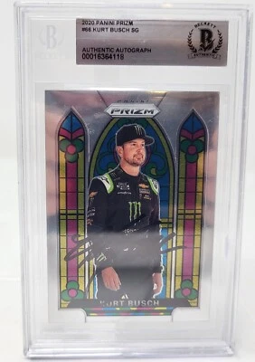 Tarjeta Beckett Slabbed Nascar 2020 Panini Prizm firmada autografiada por Kurt Busch Foto 1 de 4