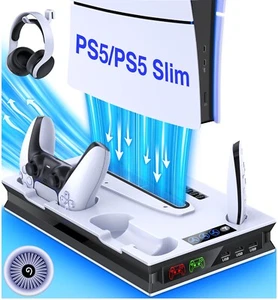For PS5 Pro/Slim Edition&Disc Dual Controller Charger Station Stand Cooling Fan - Picture 1 of 16