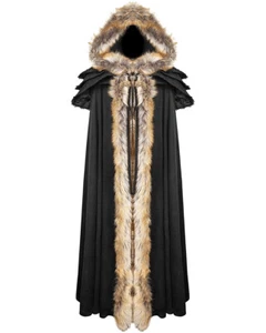 Punk Rave Womens Cloak Coat Jacket Black Fux Fur Gothic Steampunk VTG Regency - Picture 1 of 12