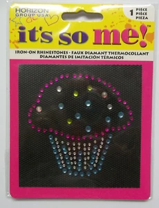 Cupcake Iron-On Rhinestones Aplique Free Shipping 2-1/2 Inches Multicolor - Picture 1 of 2
