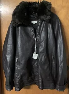 Chaqueta Paulo Solari Para Hombres XXL Marrón Imitación Cuero Café Corredor Cuello Piel NUEVA - Imagen 1 de 10