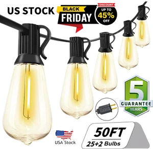 50FT-800FT Luci a Stringa per Patio Esterno con Lampadine a Filamento LED ST38 -2700K Bianco - Foto 1 di 36