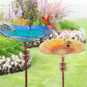 Large Vintage Bird Baths Outdoors Glass Birdbath Standing Wildlife Feeder Bath - Picture 1 of 18