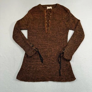 Handgewebtes Langarm geripptes Oberteil Damen Größe Medium * orange braun zum Binden Stretch - Bild 1 von 7