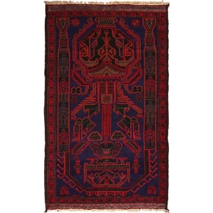 Alfombra Balouch Oriental Anudada a Mano Tribal 3'1"x4'11" ft, Alfombra 100% Tejida G15338 - Imagen 1 de 7