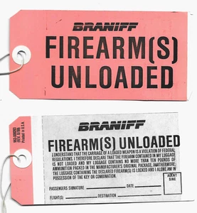 Etiqueta de equipaje "Armas de fuego descargadas" de BRANIFF Airways, etiqueta - Imagen 1 de 2