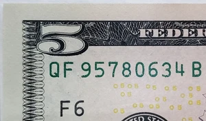 $5 Bill Fancy Serial Number TRUE Scattered Ladder 🪜 Digits 3-0 - QF 95780634 B - Picture 1 of 3