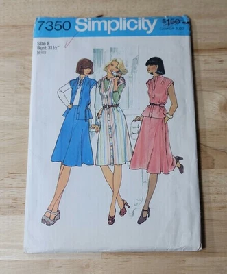 Simplicity Pattern MISSES SKIRT-DRESS-TOP #7350 Size: 8 UNCUT ©1976 - Image 1 of 2