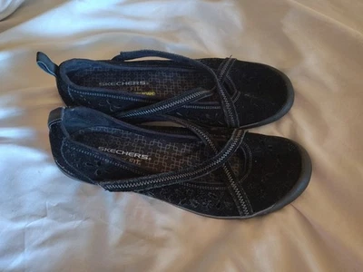 Skechers Mujer Negro Plano Cuero Tierra Espuma con Memoria Mary Jane Sin Cordones 8 Foto 1 de 4