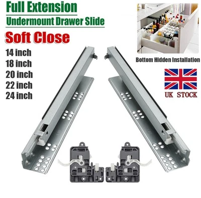 Undermount Drawer Slides Soft Closing Full Extension Draw Runner Kitchen Cabinet - Image 1 of 4