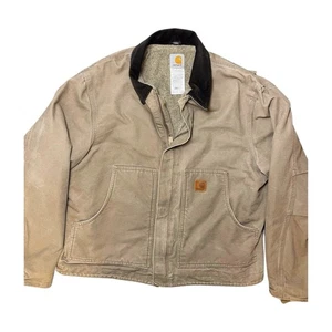 Vintage Carhartt Jacket J164 MUS Mens Large Tan Fleece Lined Corduroy Collar - Picture 1 of 12