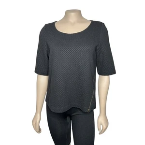 Textured Black Top With Side Zipper Detail Women's Size Medium by 9-H15 STCL - Picture 1 of 8