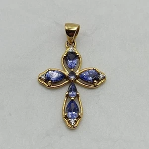 Harry Ivens | Colgante Cruz Oro Amarillo 375 y Tanzanitas - 2,8 gramos - Imagen 1 de 14