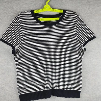 Worthington Sweater Womens XL Black White Polka Dot Short Sleeve Knit Top - Image 1 of 4