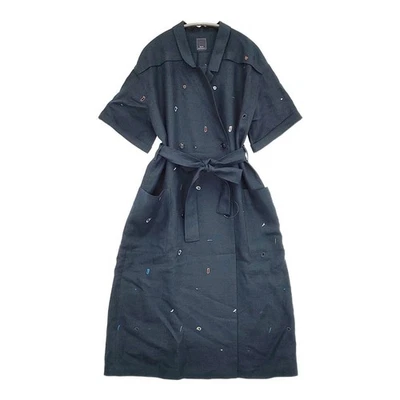 mina perhonen Sunny Hole Linen Coat Dress Coat abs3971 coat Green navy 5-101... - Image 1 of 4