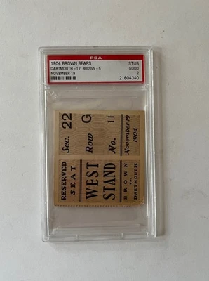 November 19 1904 Dartmouth vs Brown College Football Ticket Stub PSA 2 - Image 1 of 2