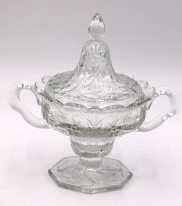 ANTIQUE MCKEE ROCK CRYSTAL HANDLED FOOTED SUGAR BOWL GLASS COVERED CANDY JAR - Picture 1 of 6