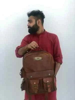 Bolso para Hombre y Mujer Extra Grande Cuero Camel Mochila Mochila Viaje Foto 1 de 4