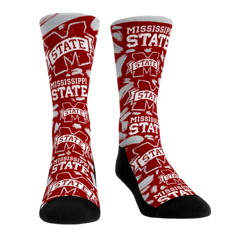 Unisex Rock Em Socks Mississippi State Bulldogs Allover Logo & Paint Crew Socks Cover