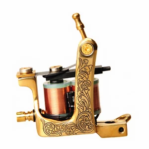 Brass Frame Tattoo Machine With 30mm 10 wraps 22 AWG Copper Wire Coils Liner - Picture 1 of 5