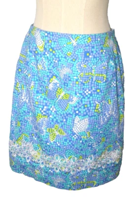 Юбка KEY WEST 12 бабочка бирюза вышитый цветочный хлопок мозаика прибрежный - Изображение 1 из 4