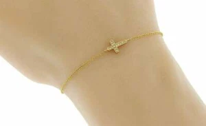 935 Silver Sideway Cross 0.05CT Simulated Sapphires Women Chain Bracelet - Picture 1 of 8