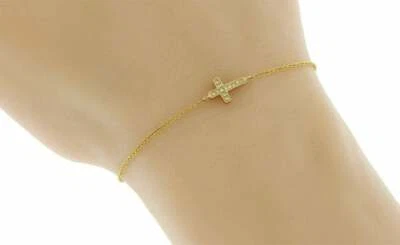 Pulsera de cadena de zafiros simulados de plata 935 con cruz lateral de 0,05 quilates para mujer Foto 1 de 4