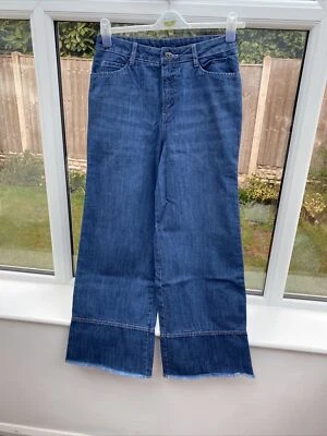 New Size 12 14 Rainbow Blue denim Jeans with Frayed Hem Hippie wide leg relaxed - Image 1 of 4