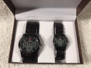 $249.99 Luis Cardini His & Her Metal Link Stylish Set of Watches NIB 80% OFF #26 - Picture 1 of 6