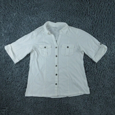 Coral Bay Shirt Womens Medium White Roll Tab 1/2 Sleeve Button Up - Image 1 of 4