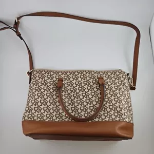 Borsa a mano DKNY tracolla manico superiore crema/marrone firma logo stampa-stile - Foto 1 di 11