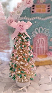 Shabby Chic Cottage Bakery Mini Bottle Brush Christmas Tree Pink Rose Sprinkles - Picture 1 of 8