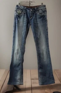 Women's Rock Revival Liberty Easy Bootcut Distressed Blue Denim Jeans Size 26 - Picture 1 of 3